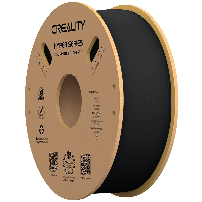 Creality Hyper PLA Black 3D Printer Filament, High Speed, 1 kg Spool1.75 - Image 1