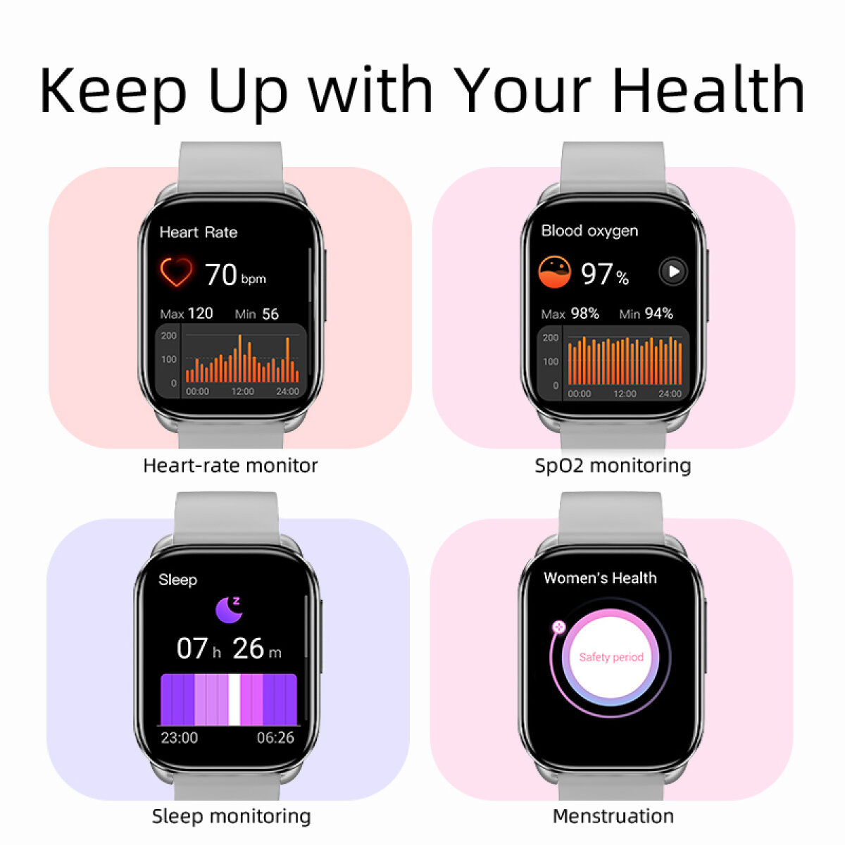 QCY Watch GS S6 Gray - 2,02" large TFT touch, 320x502 60Hz, Call BT Smart Watch IPX8 14day - Image 4