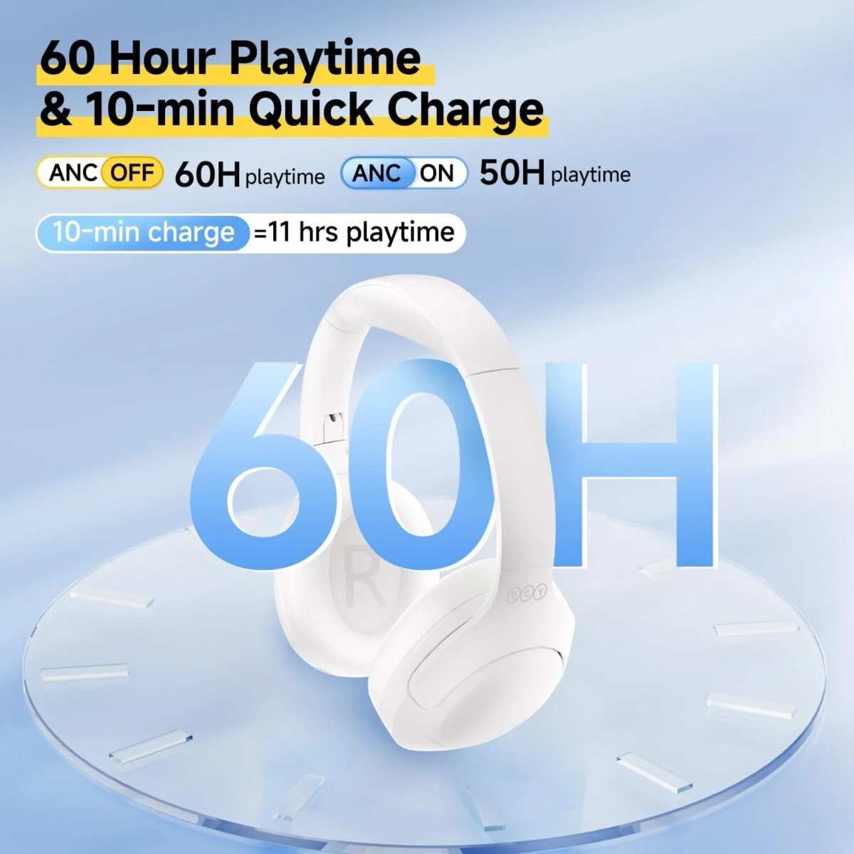 QCY H3 Lite Headset White - ANC Noise Canceling 40mm drivers 68ms latency - 60h battery - Image 3