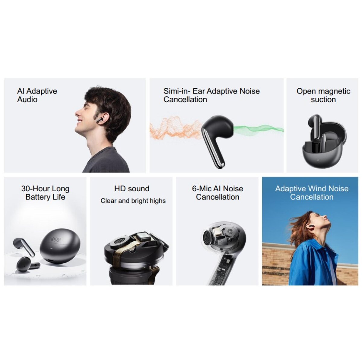 QCY AilyBuds Pro Semi-Ear ANC TWS Black 6 mic & A.I. Noise Cancel. A.I. Audio Ultra HD Multi-point - Image 5