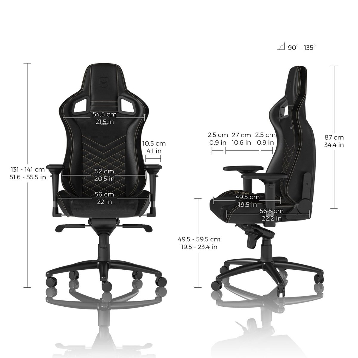 noblechairs EPIC Gaming Chair Breathable, 4D armrests, 60mm casters - black/gold - Image 4