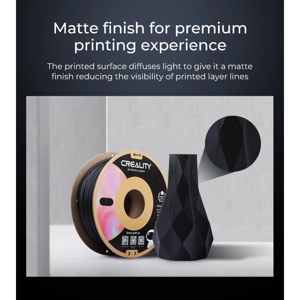 CREALITY CR-PLA Matte Grey, 3D Printer Filament 1 kg Spool,1.75mm (3301010299 gray) - Image 4