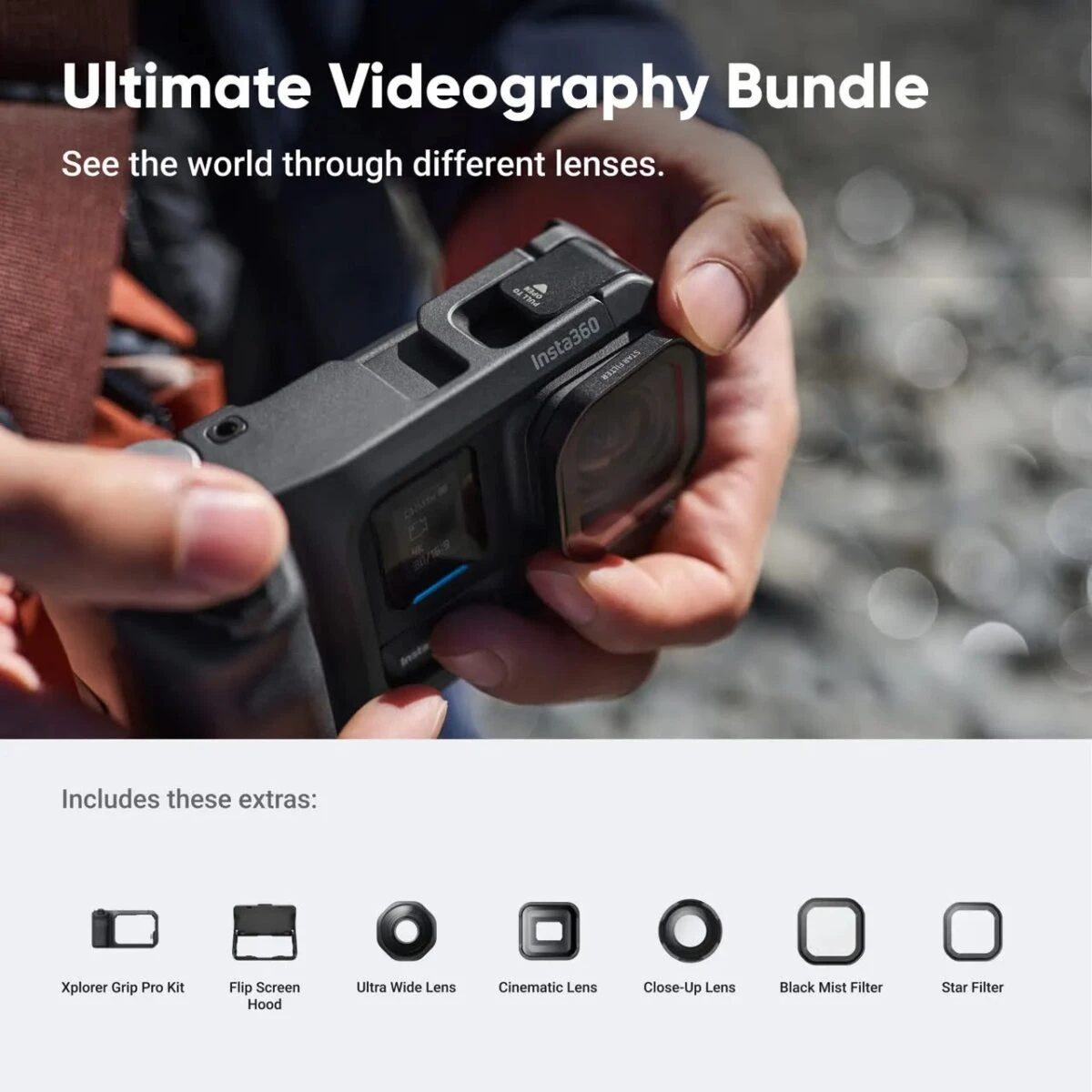 Insta360 Ace Pro 2 Ultimate Videography Bundle Action Cam - 3 lenses, 2 filters,Xplorer grip pro kit - Image 5