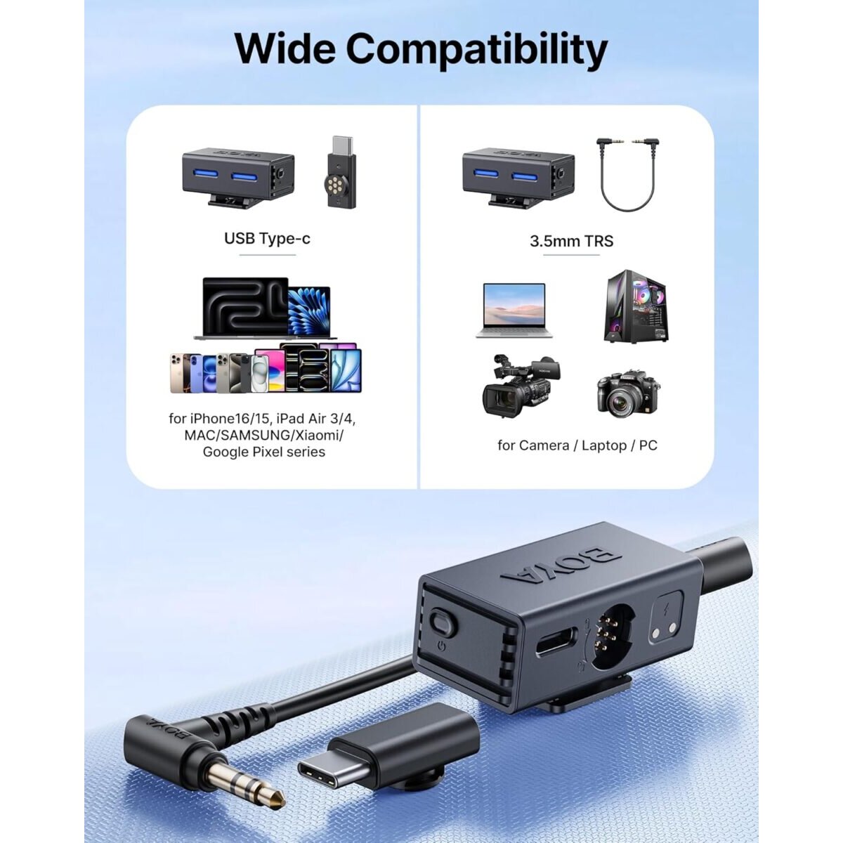 BOYALINK 3 - Type-C & 3,5mm AI-Powered Button Wireless Microphone 2 TX + 1 RX + charging Case - Image 3