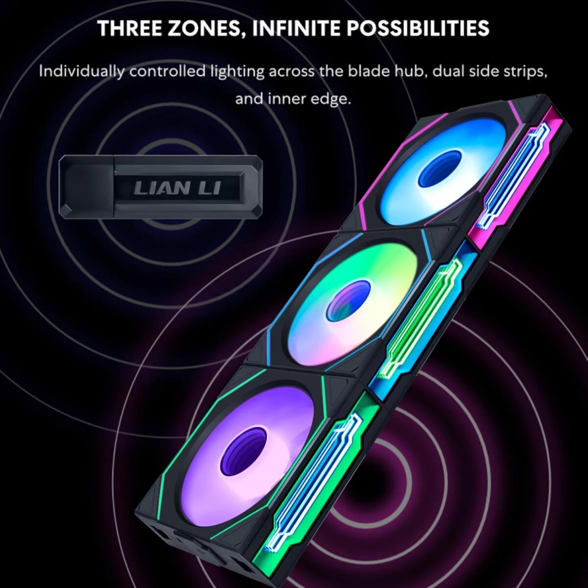 Lian Li UNI FAN SL INFINITY Wireless 3-Pack Black aRGB PWM 120mm 0~2200RPM Controller Included - Image 4