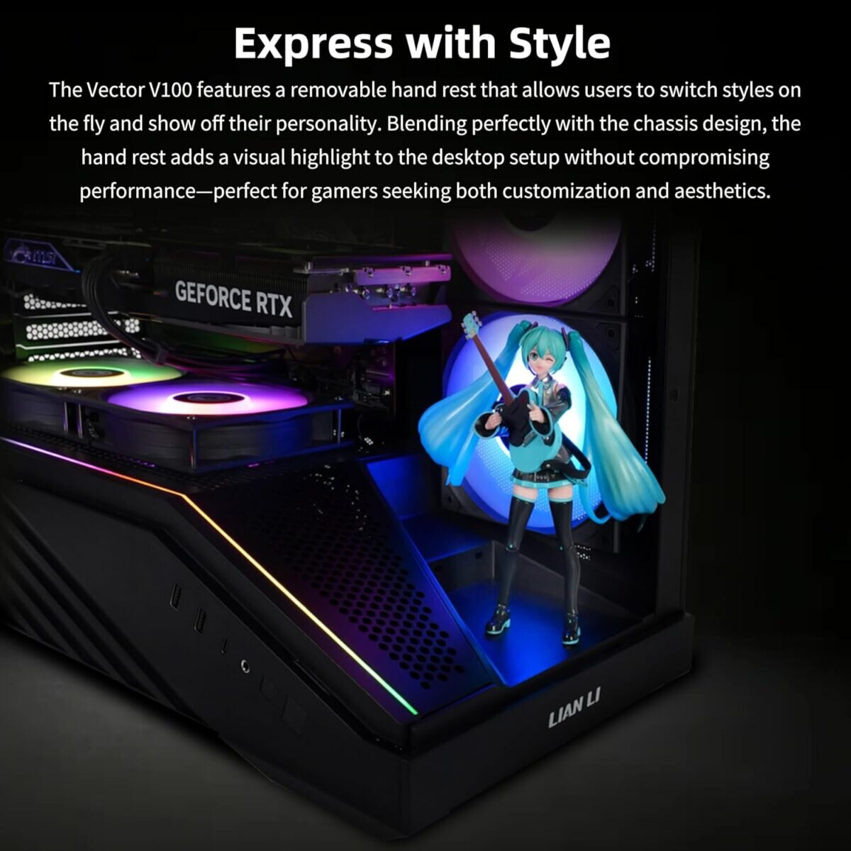 Lian Li Vector V100 Black - 4 x 120mm ARGB - LED RGB Strip - Tempered Glass - ATX Case - Image 5