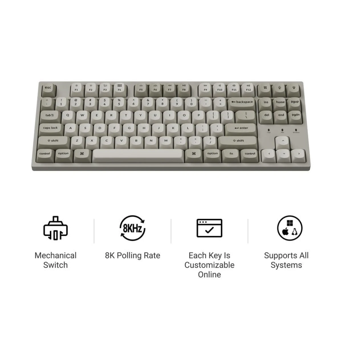 Keychron C1 Pro (C1PX-M1) QMK/VIA Mechanical Red Switch - 8K Polling Rate Hot Swap.80% US Retro RGB - Image 2