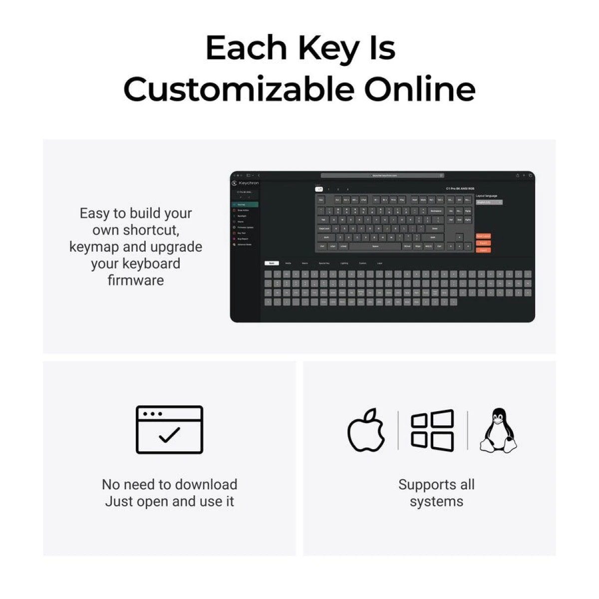 Keychron C1 Pro (C1PX-M1) QMK/VIA Mechanical Red Switch - 8K Polling Rate Hot Swap.80% US Retro RGB - Image 5