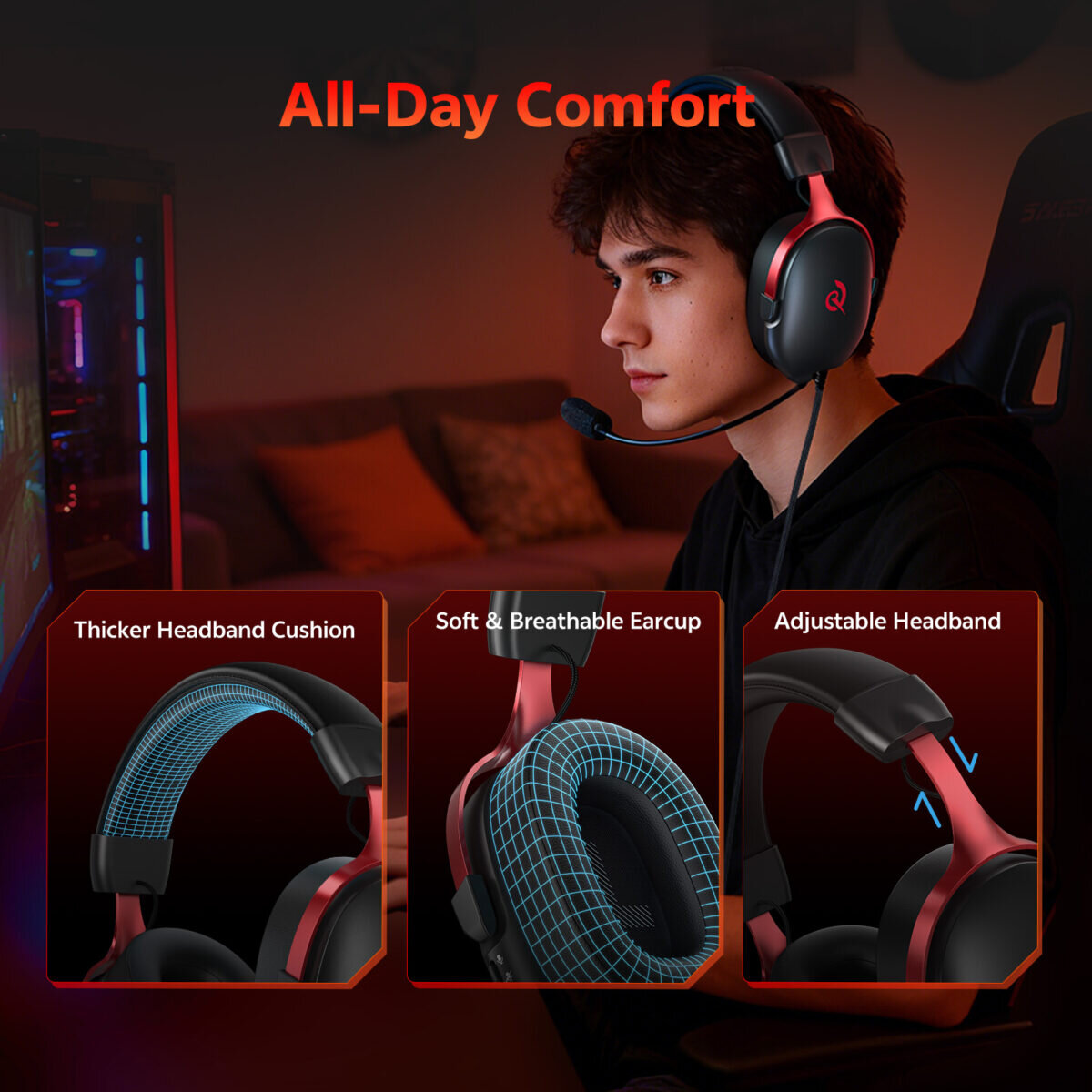 QCY Heroad VN200 PRO 7.1 USB - Wired RGB Gaming Headset PS4/PS5/PC - Image 5