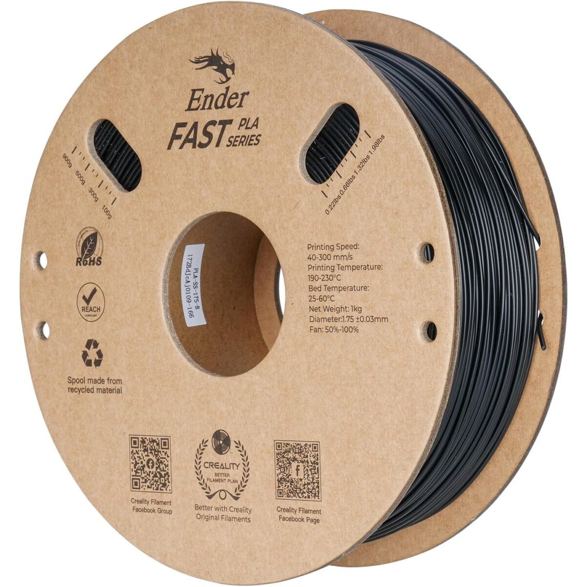Creality Ender Fast PLA Value Pack 2Kg 2xBlack 300mm/s 3D Printer Filament  2x1 kg Spool,1.76 - Image 2