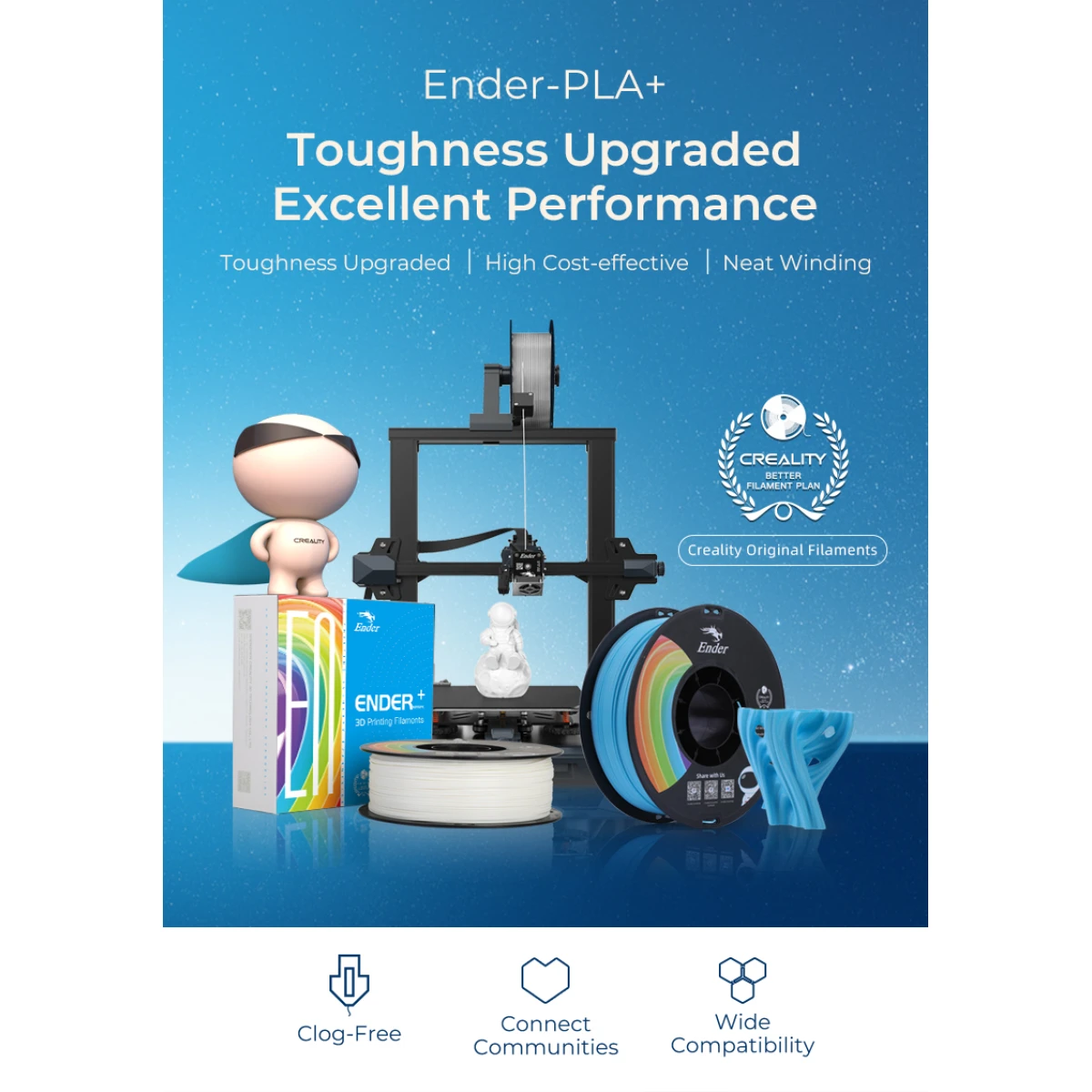 Creality EN-PLA+ Blue Ender 3D Printer Filament Strength 34MPA Bend 77MPa 1 kg Spool1.75 - Image 3