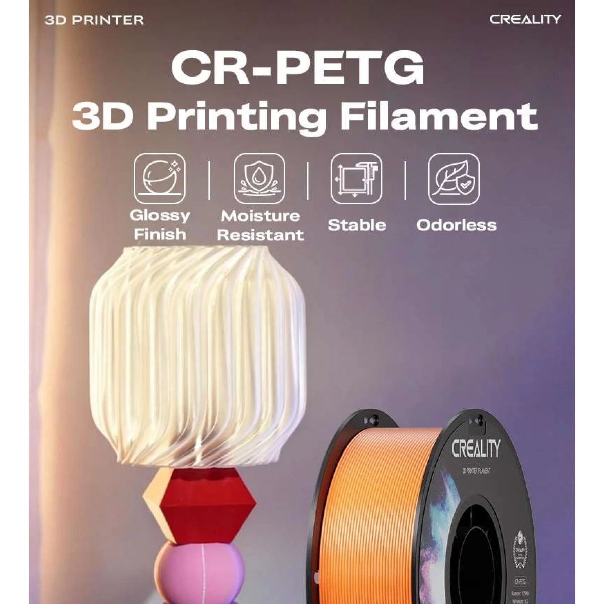 Creality CR-PETG Orange 3D Printer Filament, Hard Glossy, Tensile Str. 49MPA, 1 kg Spool1.77 - Image 2