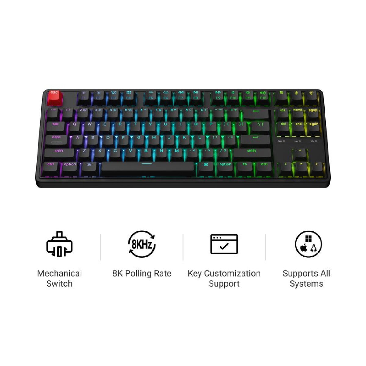 Keychron C3 Pro (C3PX-H3) QMK/VIA Mechanical Brown Switch - 8K Polling Rate Hot Swap. 80% US RGB - Image 3