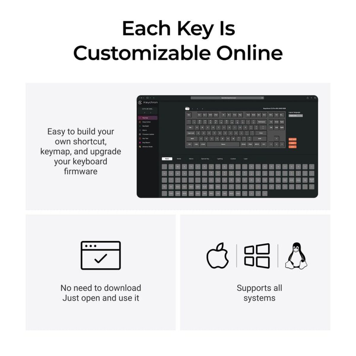 Keychron C3 Pro (C3PX-H3) QMK/VIA Mechanical Brown Switch - 8K Polling Rate Hot Swap. 80% US RGB - Image 5