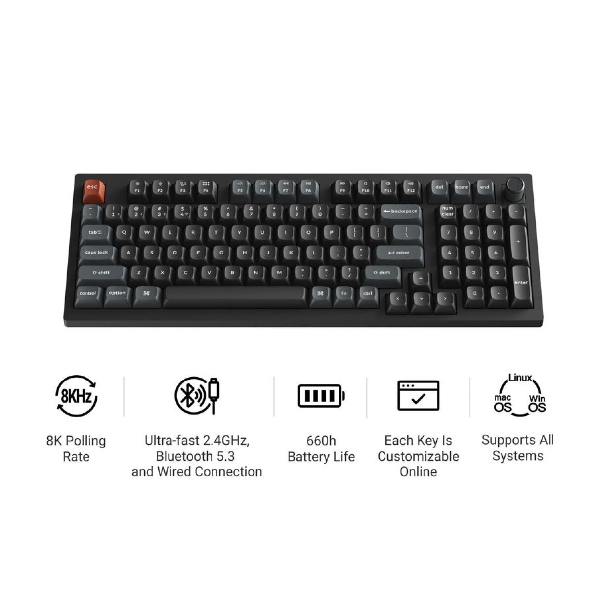 Keychron V5 Ultra (V5U-D3) QMK/VIA 8K Wireless Custom Mechanical Keyboard Brown Switch RGB 96% US - Image 2