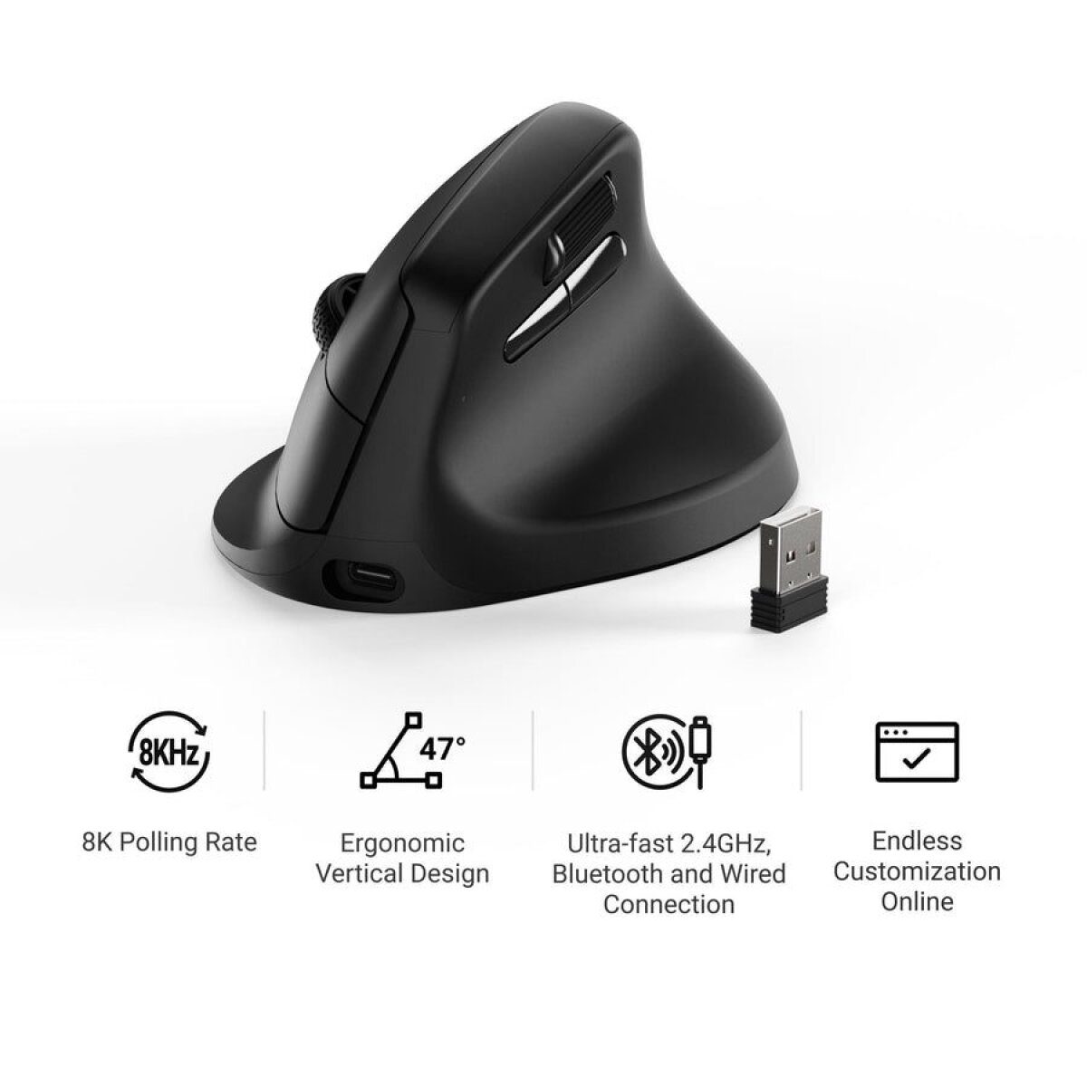 Keychron M5 (M5-A23) Wireless Ergonomic Vertical Mouse 8K Polling Rate Black - Image 4