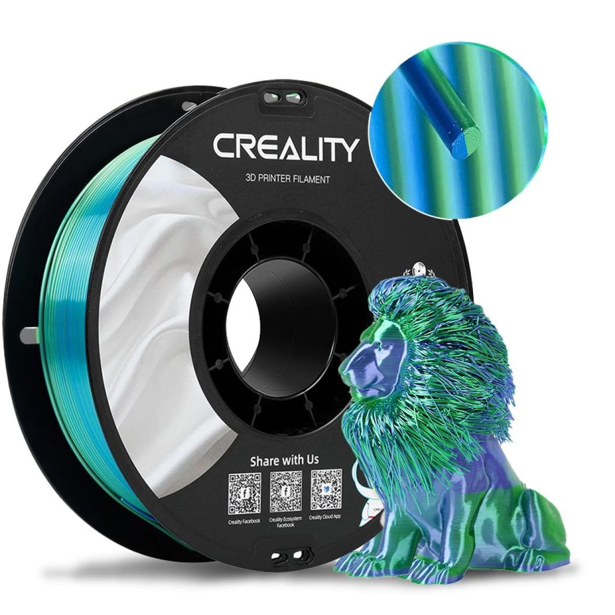 CREALITY CR-PLA Silk Blue-Green, 3D Printer Filament Glossy, 1 kg Spool,1.75 mm - Image 2