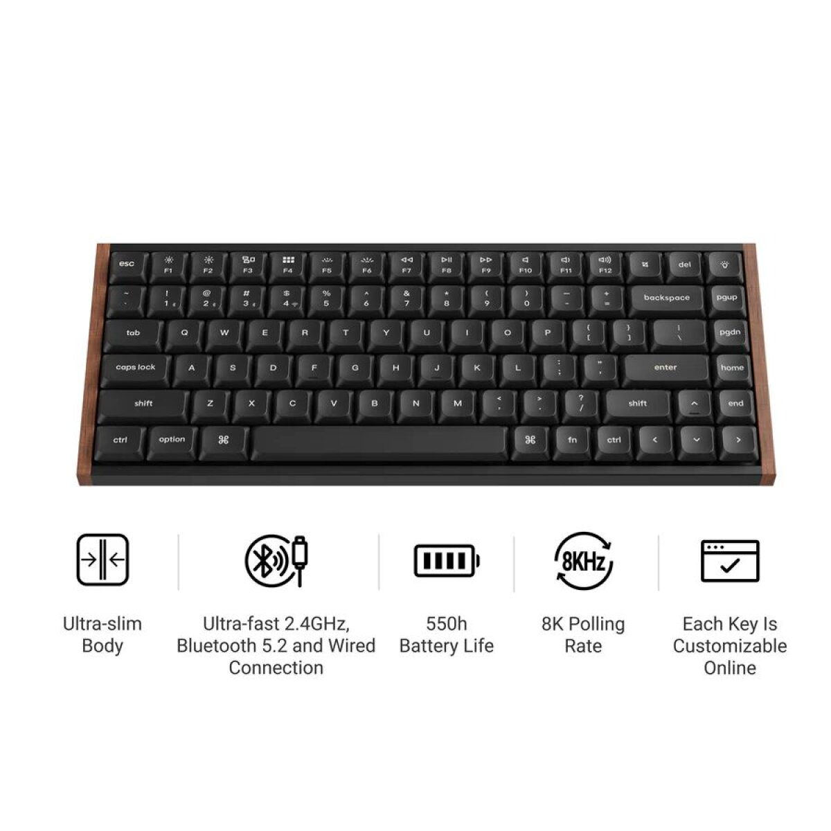 Keychron K3 Ultra (K3U-H3) QMK 8K Wireless Mechanical Keyboard Brown Switch Low Profile Wood Fr. 75% - Image 2