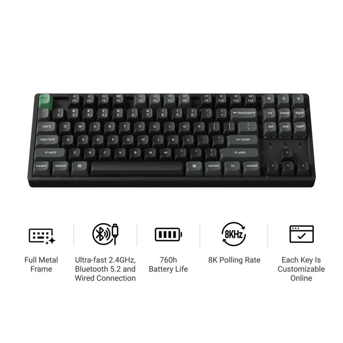 Keychron K8 Ultra (K8U-J1) ZMK Wireless 8K Mechanical Keyboard Red Switch (Hot-Swap) 80% Us Layout - Image 2